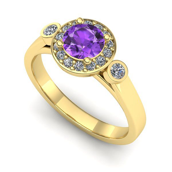 Inel logodna din aur galben cu ametist