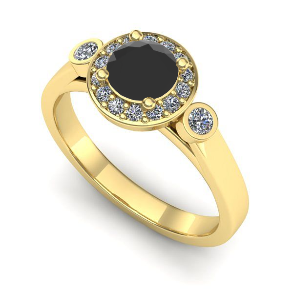 Inel de logodna din aur galben cu diamant negru