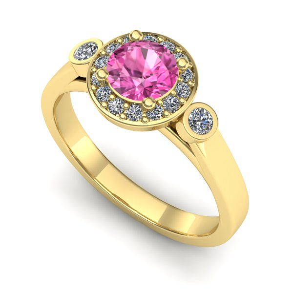 Inel logodna din aur galben cu safir roz