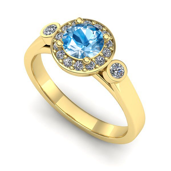 Inel logodna din aur galben cu topaz blue