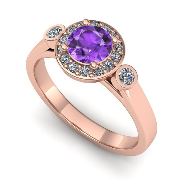 Inel de logodna din aur roz cu ametist