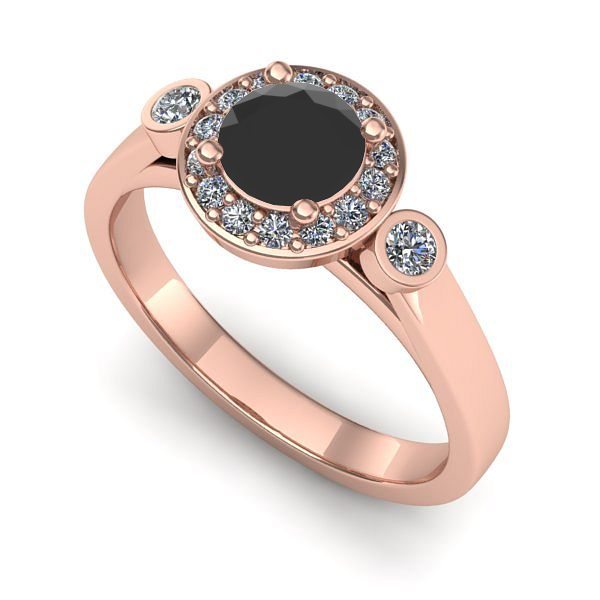 Inel de logodna din aur roz cu diamant negru