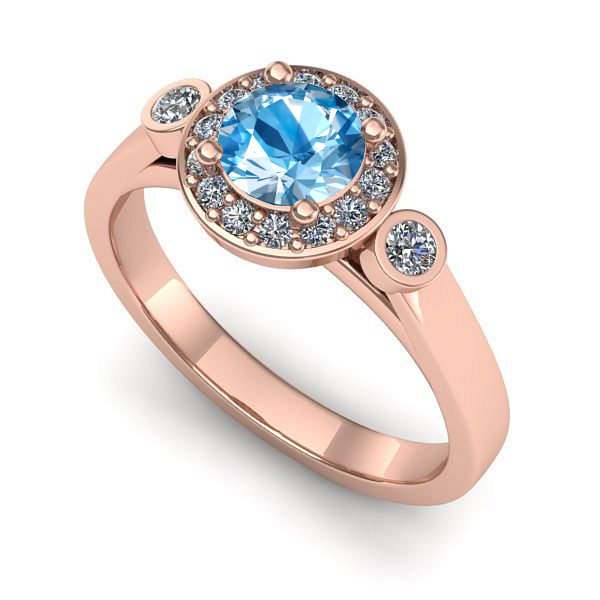 Inel logodna din aur roz cu topaz blue