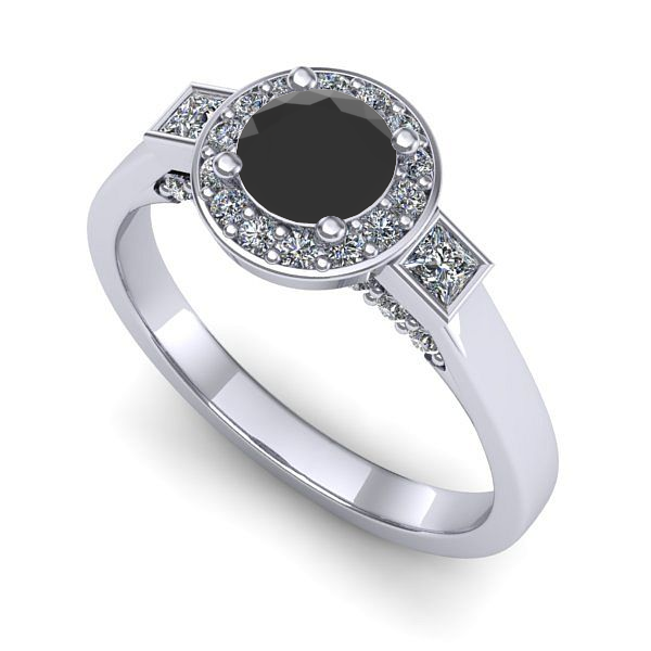 Inel din aur alb cu diamant negru