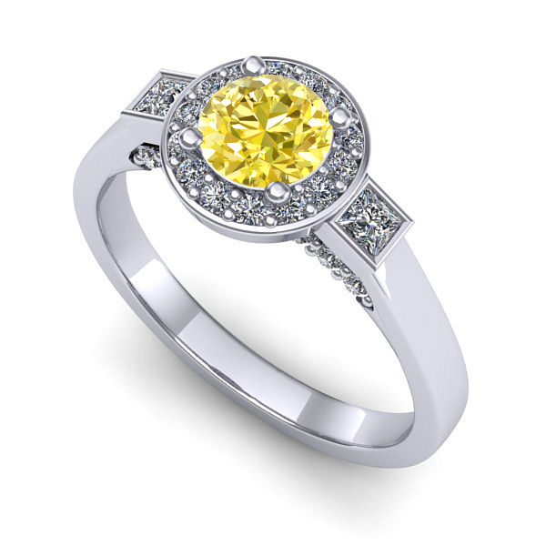 Inel de logodna din aur alb cu safir galben