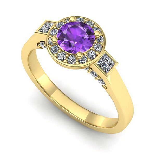 Inel logodna din aur galben cu ametist