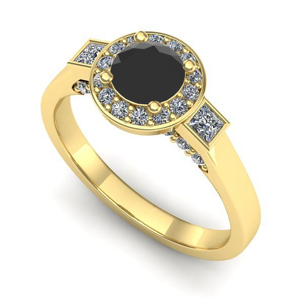 Inel de logodna din aur galben cu diamant negru