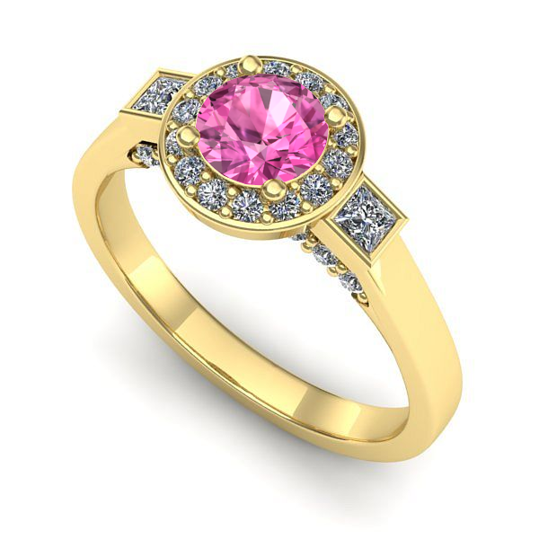 Inel logodna din aur galben cu safir roz