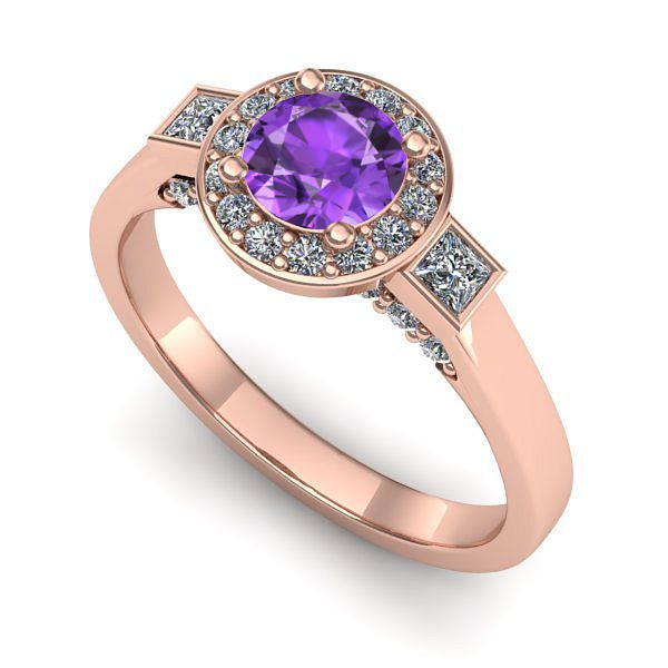 Inel logodna din aur roz cu ametist