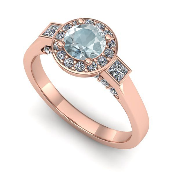 Inel din aur roz cu aquamarin