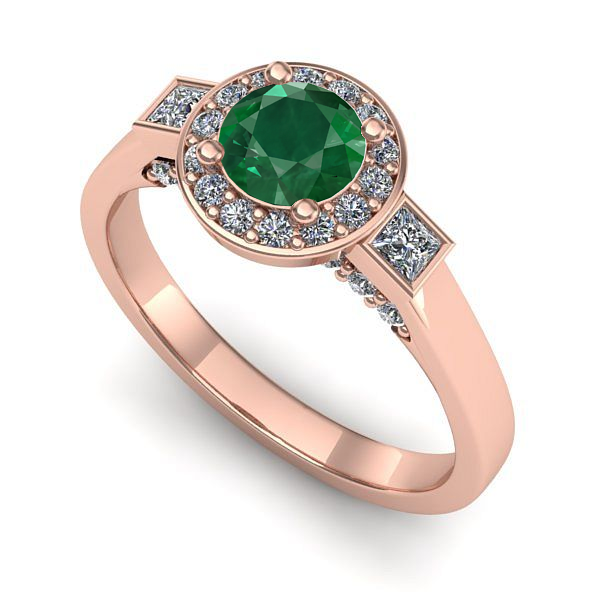 Inel din aur roz cu smarald