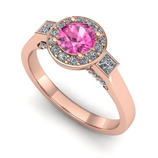 Inel logodna din aur roz cu safir roz