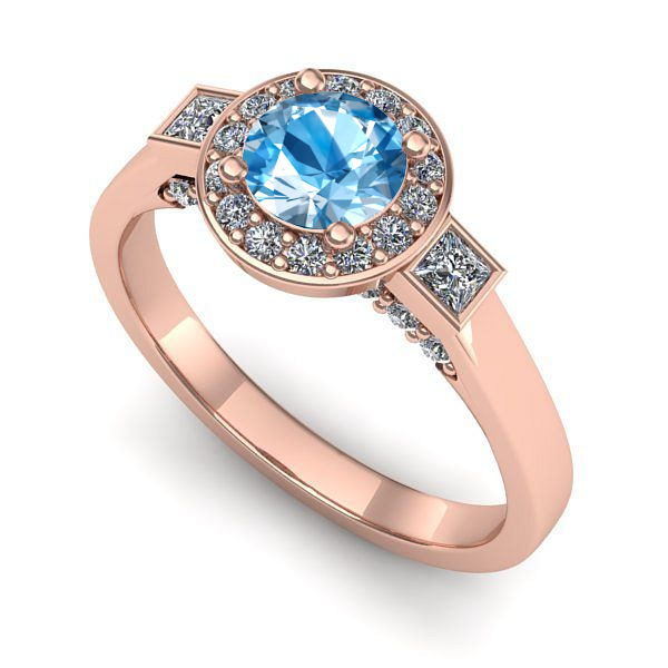 Inel logodna din aur roz cu topaz blue