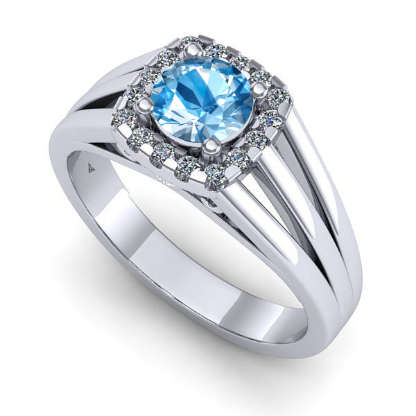 Inel de logodna din aur alb cu topaz blue