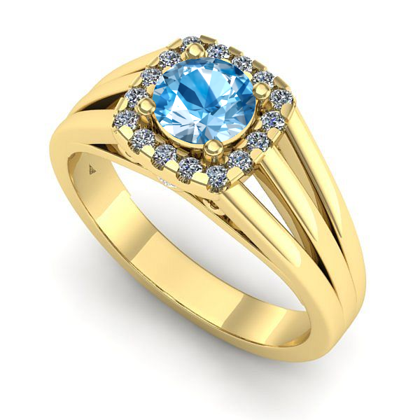 Inel logodna din aur galben cu topaz blue