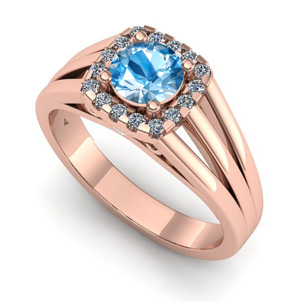 Inel de logodna din aur roz cu topaz blue