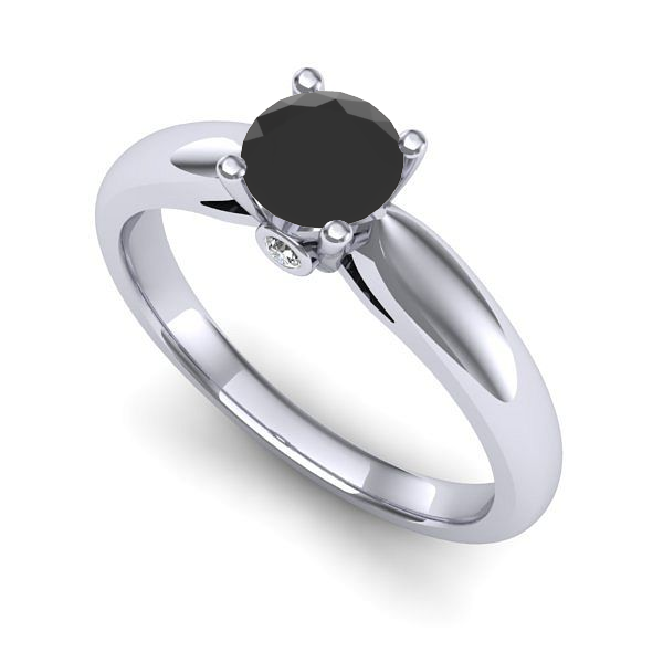 Inel de logodna din aur alb cu diamant negru