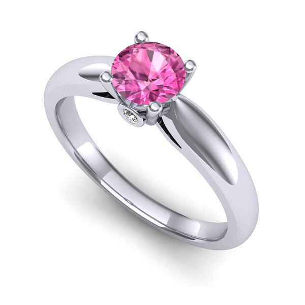 Inel de logodna din aur alb cu safir roz