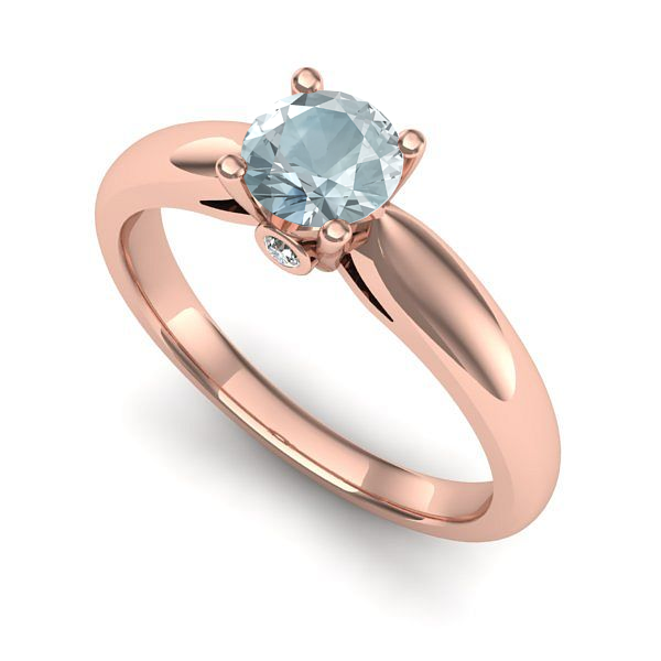 Inel de logodna din aur roz cu aquamarin