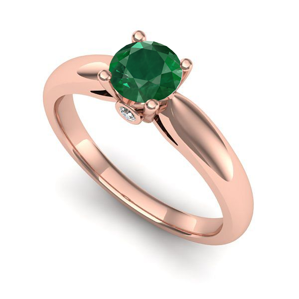 Inel de logodna din aur roz cu smarald