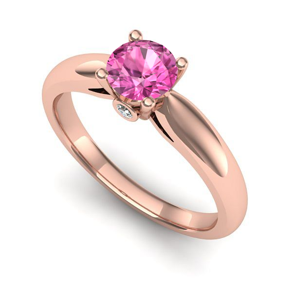 Inel de logodna din aur roz cu safir roz