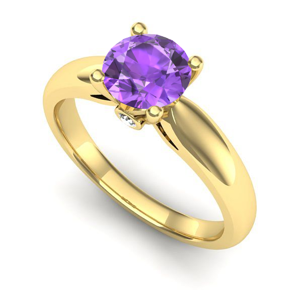 Inel logodna din aur galben cu ametist