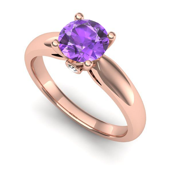 Inel de logodna din aur roz cu ametist