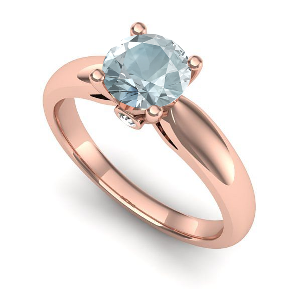 Inel de logodna din aur roz cu aquamarin