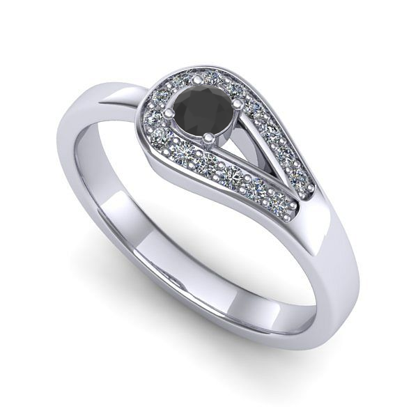 Inel din aur alb cu diamant negru
