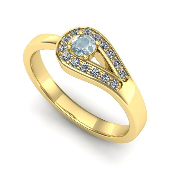 Inel de logodna din aur galben cu aquamarin
