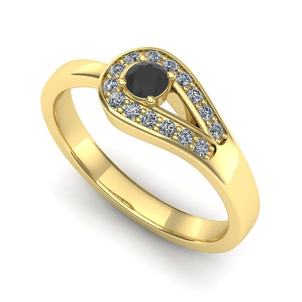Inel logodna din aur galben cu diamant negru