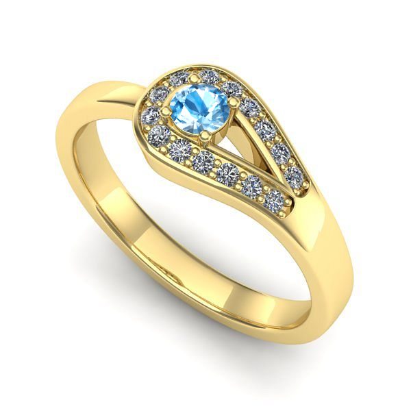 Inel logodna din aur galben cu topaz blue