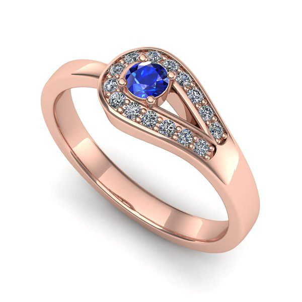 Inel de logodna din aur roz cu safir