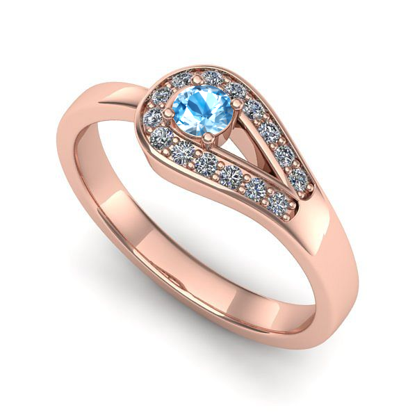 Inel logodna din aur roz cu topaz blue
