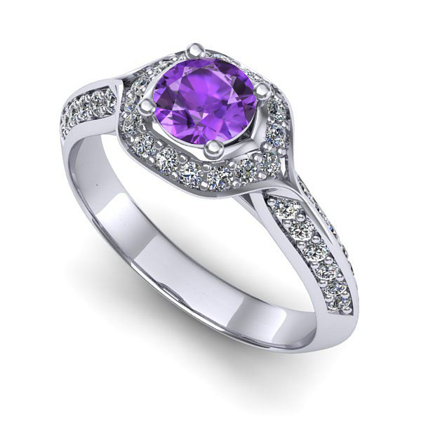 Inel logodna din aur alb cu ametist