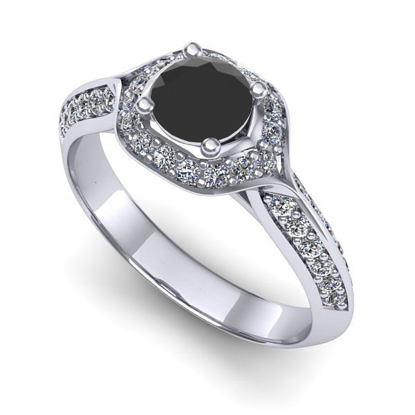 Inel de logodna din aur alb cu diamant negru