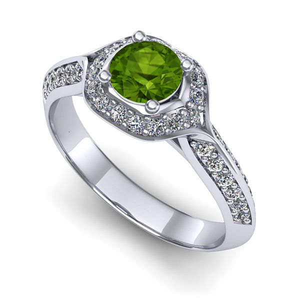 Inel de logodna din aur alb cu peridot
