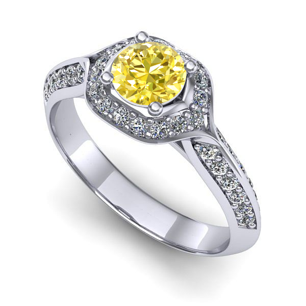 Inel logodna din aur alb cu safir galben