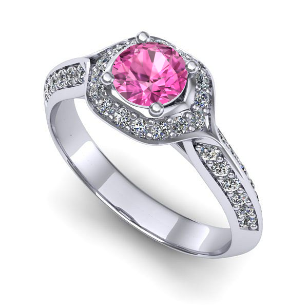 Inel logodna din aur alb cu safir roz