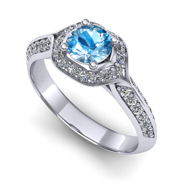 Inel de logodna din aur alb cu topaz blue