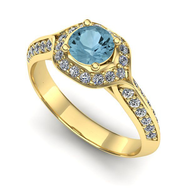 Inel logodna din aur galben cu aquamarin
