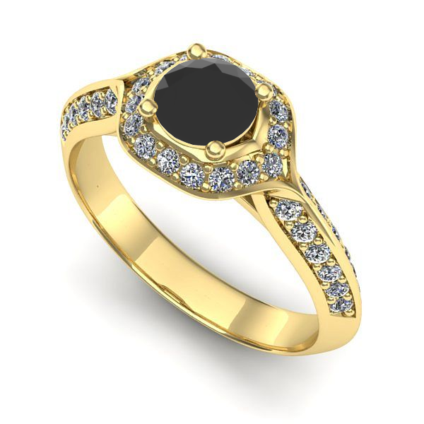 Inel logodna din aur galben cu diamant negru