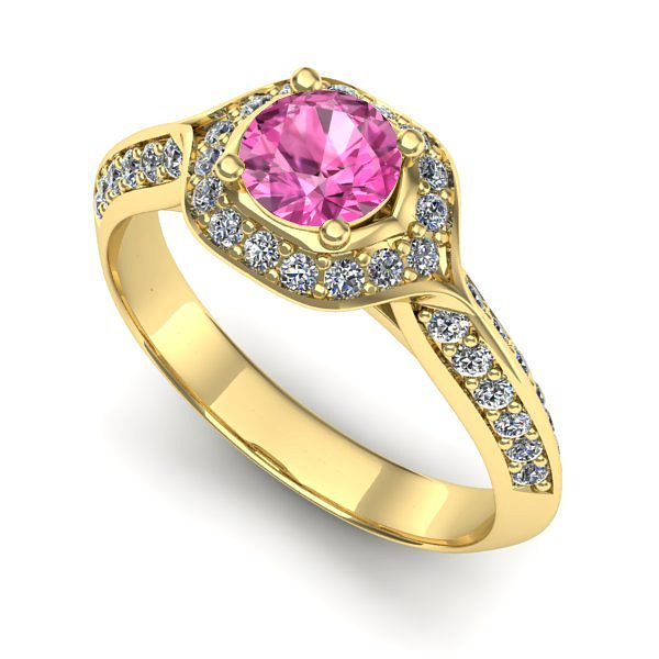 Inel logodna din aur galben cu safir roz