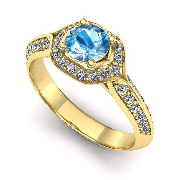 Inel logodna din aur galben cu topaz blue