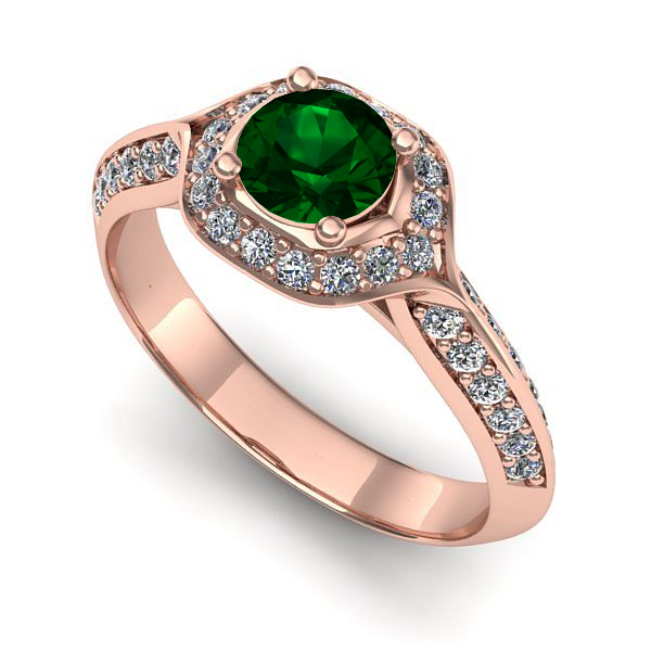 Inel din aur roz cu smarald
