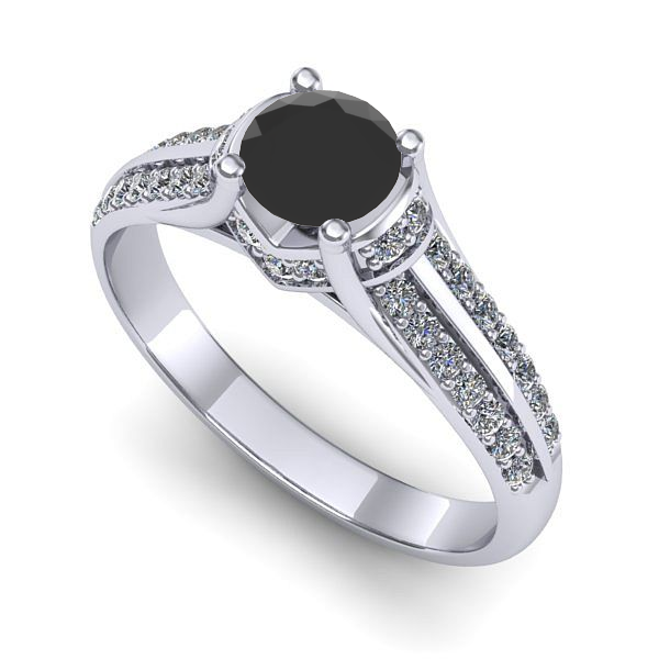 Inel logodna din aur alb cu diamant negru