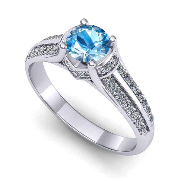 Inel logodna din aur alb cu topaz blue