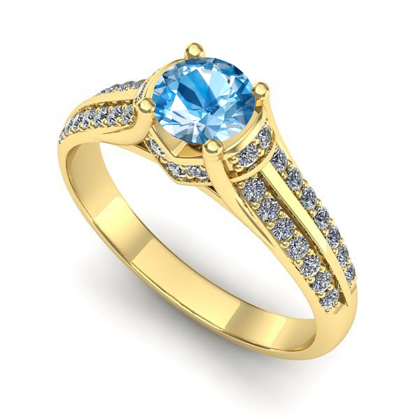 Inel logodna din aur galben cu topaz blue