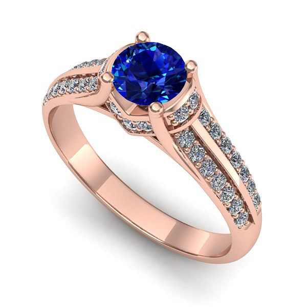 Inel de logodna din aur roz cu safir