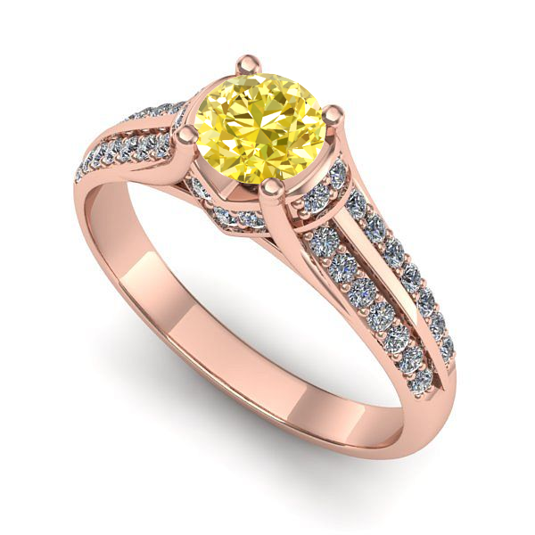 Inel de logodna din aur roz cu safir galben